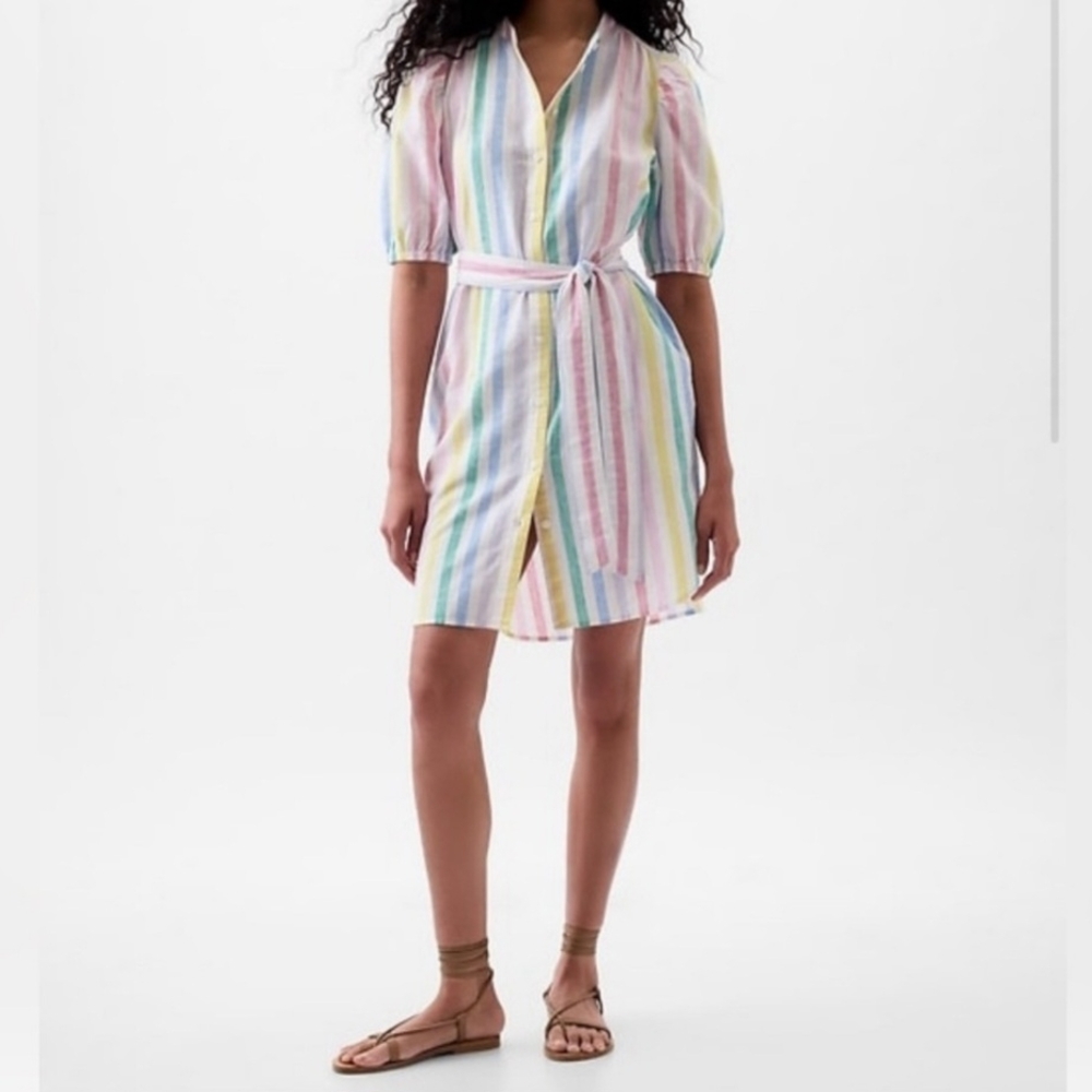 NWT GAP Linen-Cotton Puff-Sleeve Mini Shirtdress (Size: XL)
